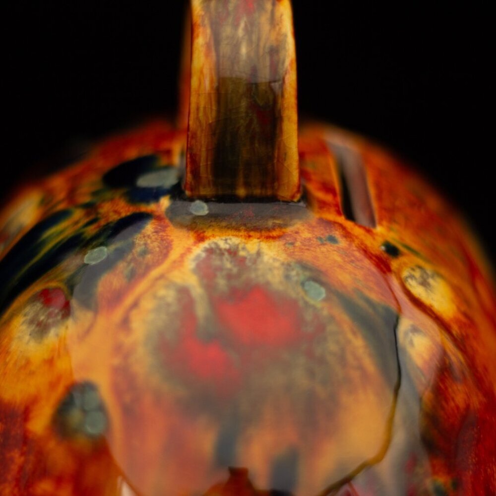 Vintage Handcrafted Ceramic Piggy Bank With Handle and Abstract Glaze Design - Picture 7 of 11